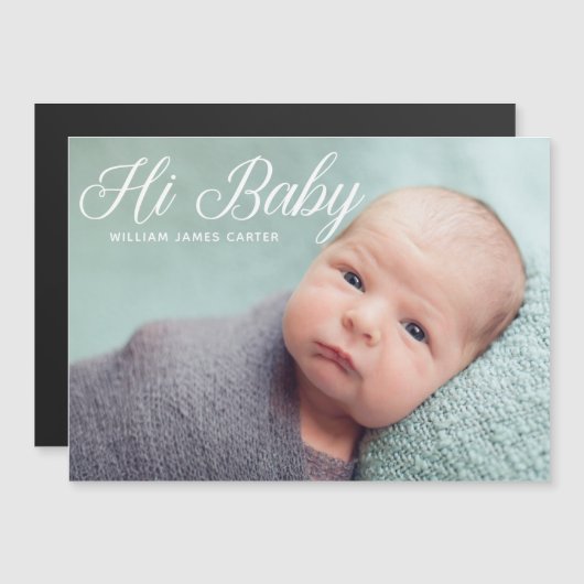 Hi Baby Foto Elegant Typography Newborn Magnet (Voorkant / Achterkant)