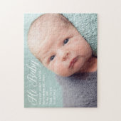 Hi Baby Photo Chic White Script Newborn Afbeelding Legpuzzel (Verticaal)