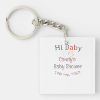hi baby shower blauw oranje bloem trendy retro mod sleutelhanger