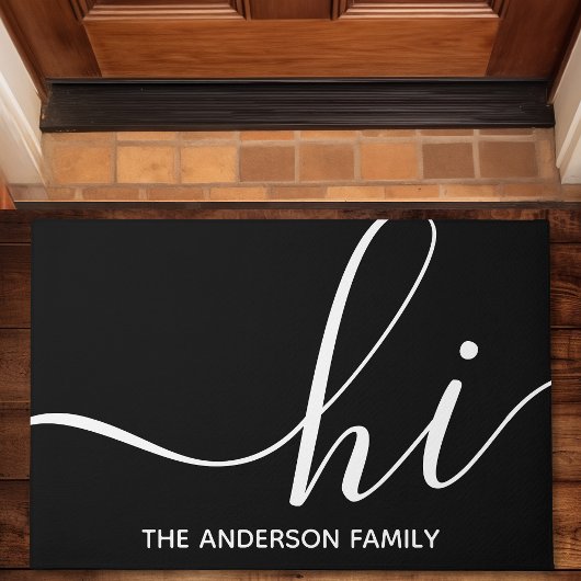 Hi Calligraphy Script Modern Black Personalized Deurmat