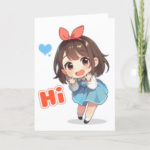 Hi Chibi Anime Girl Feestdagen Kaart