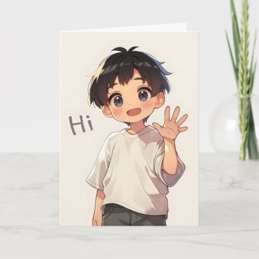 Hi Chibi Boy Anime Feestdagen Kaart (Voorkant)