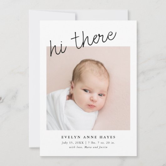 hi daar Casual Manuscript Baby Foto Collage Birth Aankondiging (Voorkant)