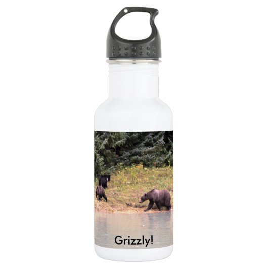 Hi-def Foto van Moeder Grizzly en 2 Cubs Waterfles (Voorkant)