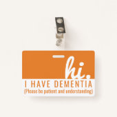 Hi Dementie en Alzheimer Patience PVC Badge (Voorkant met clip)