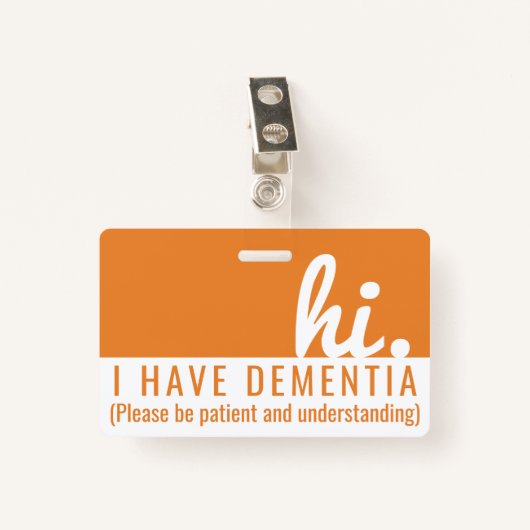 Hi Dementie en Alzheimer Patience PVC Badge (Voorkant met clip)