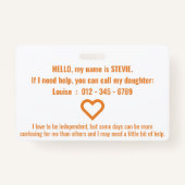 Hi Dementie en Alzheimer Patience PVC Badge (Achterkant)