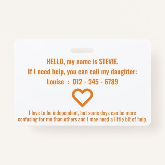 Hi Dementie en Alzheimer Patience PVC Badge (Achterkant)