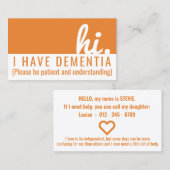 Hi Dementie en Alzheimer Patience PVC Badge Visitekaartje (Voorkant / Achterkant)