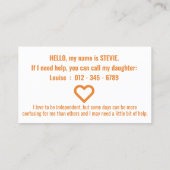 Hi Dementie en Alzheimer Patience PVC Badge Visitekaartje (Achterkant)