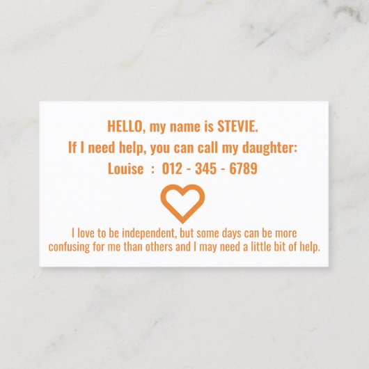 Hi Dementie en Alzheimer Patience PVC Badge Visitekaartje (Achterkant)