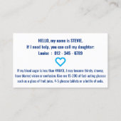 Hi Diabetes Emergency ID PVC Badge Visitekaartje (Achterkant)