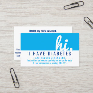 Hi Diabetes Emergency ID PVC Badge Visitekaartje