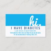 Hi Diabetes Emergency ID PVC Badge Visitekaartje (Voorkant)