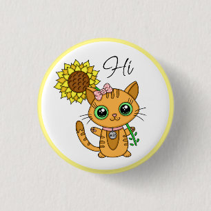 Hi en Hugs   Kute met zonnebloem Ronde Button 3,2 Cm