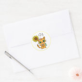 Hi en Hugs | Kute met zonnebloem Ronde Sticker (Envelop)