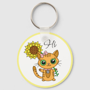 Hi en Hugs   Kute met zonnebloem Sleutelhanger
