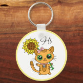 Hi en Hugs | Kute met zonnebloem Sleutelhanger (Voorkant)