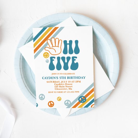 Hi Five Retro Boy 5de verjaardagsuitnodiging Kaart
