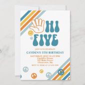 Hi Five Retro Boy 5de verjaardagsuitnodiging Kaart (Voorkant)
