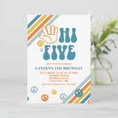 Hi Five Retro Boy 5de verjaardagsuitnodiging Kaart (Staand voorkant)