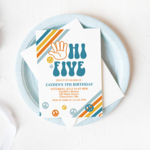 Hi Five Retro Boy 5th Birthday Uitnodiging