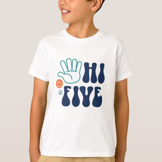 Hi Five! Retro Streep 5e Verjaardag T-shirt (Voorkant)