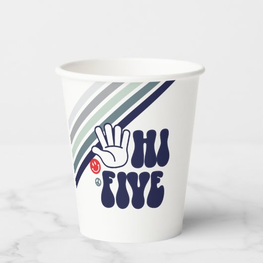 HI FIVE Retro Streep blauw Papieren Bekers (Voorkant)