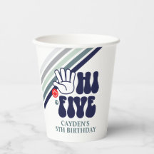 HI FIVE Retro Streep blauwe Papieren Bekers