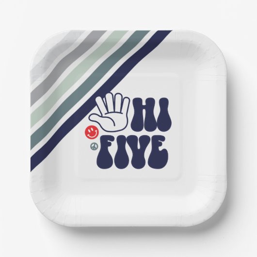 HI FIVE Retro streep Papieren Bordje (Voorkant)