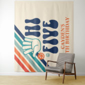 Hi Five Retro Strepen Verjaardag Schilderij Wandkleed (In situ)