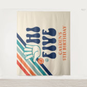 Hi Five Retro Strepen Verjaardag Schilderij Wandkleed (Voorkant)