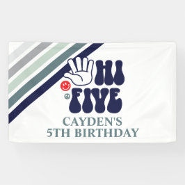Hi Five Retro Strepen verjaardag Spandoek