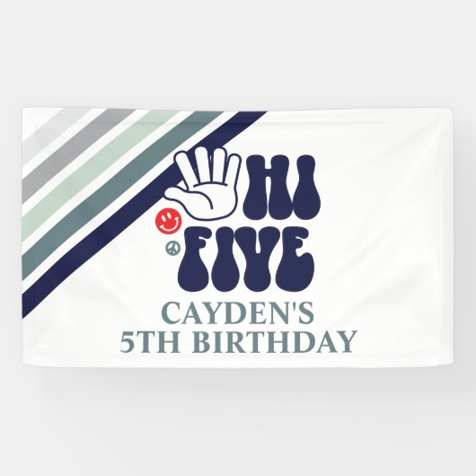 Hi Five Retro Strepen verjaardag Spandoek (Horizontaal)