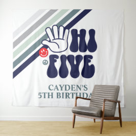 Hi Five Retro Strepen verjaardags Tapijt Wandkleed