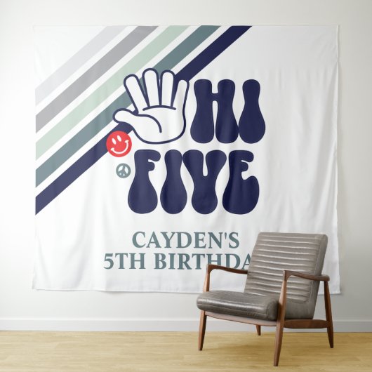 Hi Five Retro Strepen verjaardags Tapijt Wandkleed (In Situ (horizontaal))