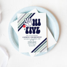 Hi Five Retro Strepen verjaardagsuitnodiging
