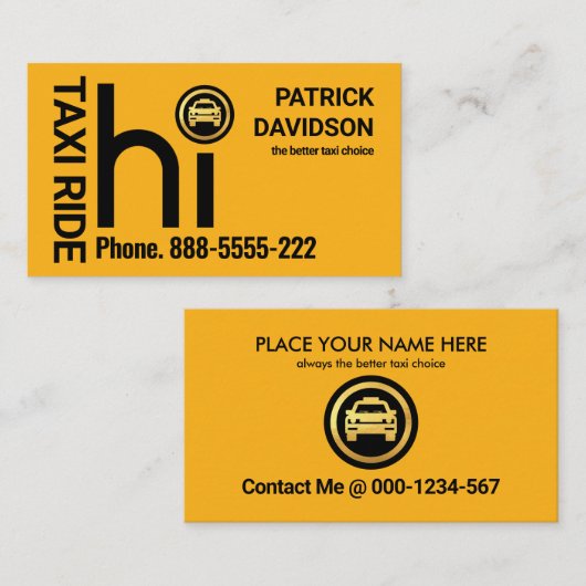 HI Geel Taxi Auto Driver Visitekaartje (Voorkant / Achterkant)