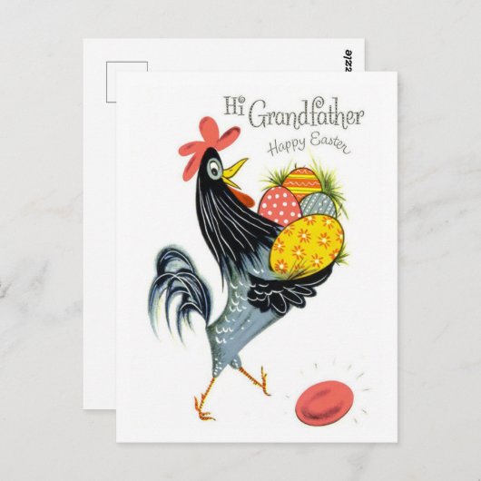 Hi Grandfather Happy Easter Retro Rooster en Eggs Briefkaart (Voorkant / Achterkant)
