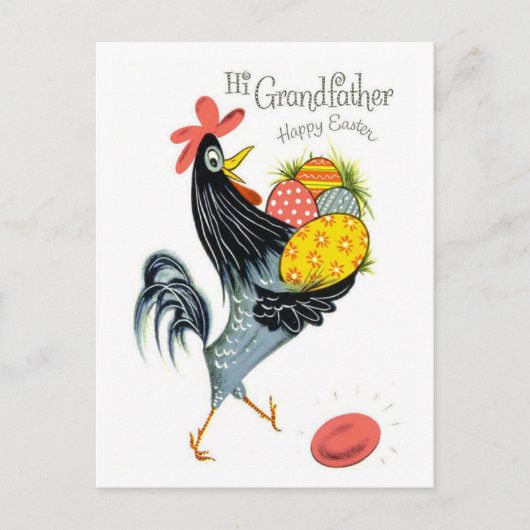 Hi Grandfather Happy Easter Retro Rooster en Eggs Briefkaart (Voorkant)