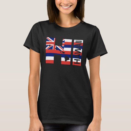 HI Hawaii Islands Hawaiian Flag Beach T-shirt (Voorkant)
