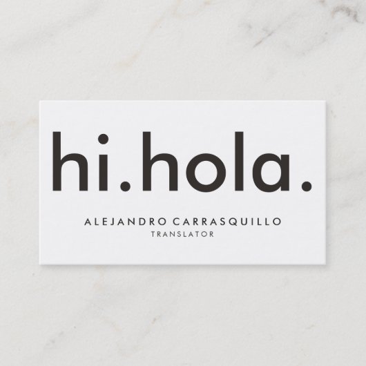 hi hola Bilingual Modern Bold White Visitekaartje (Voorkant)
