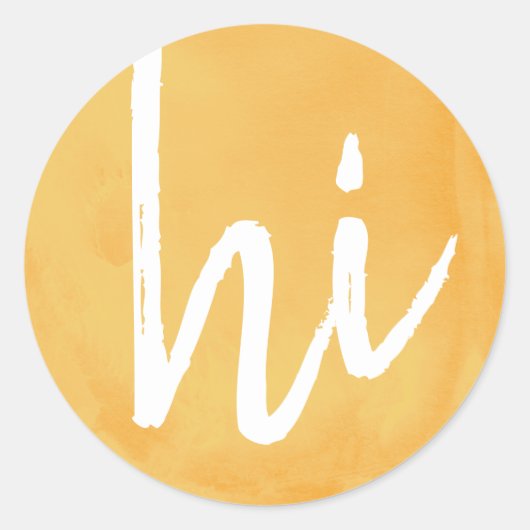 hi in sun yellow waterverf button ronde sticker (Voorkant)