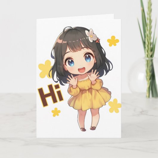 Hi Kaart Anime Girl Chibi Yellow (Voorkant)