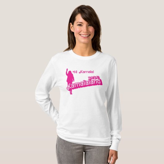 "Hi Kamala" – T-shirt voor dames (lang met slogan  (Voorkant volledig)