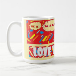 HI Karen Love You with bright red and patterned    Koffiemok