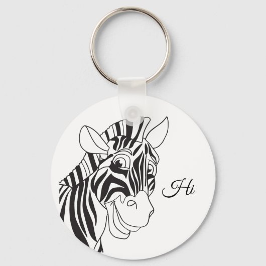 "Hi" Met een liefdevol Zebra-zwart-wit-trendy Sleutelhanger (Voorkant)