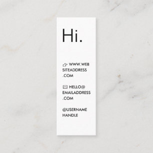 Hi   Moderne minimale witte en zwarte tinten Mini Visitekaartje