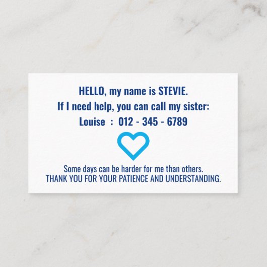 hi ON THE AUTISM SPECTRUM medisch dossier Visitekaartje (Achterkant)
