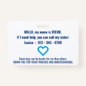 hi ON THE AUTISM SPECTRUM medische id pvc badge (Achterkant)